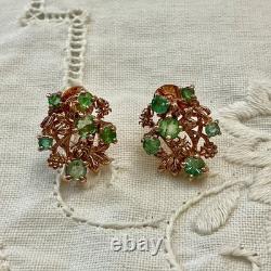 Antique Rose Gold Solid Silver Colombian Emerald Earrings