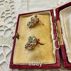 Antique Rose Gold Solid Silver Colombian Emerald Earrings