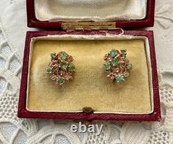Antique Rose Gold Solid Silver Colombian Emerald Earrings
