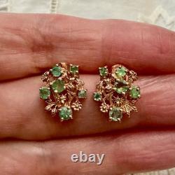 Antique Rose Gold Solid Silver Colombian Emerald Earrings