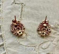 Antique Rose Gold Solid Silver Colombian Emerald Earrings