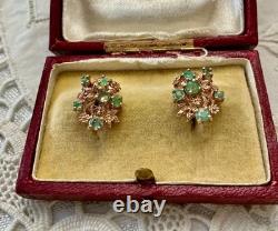 Antique Rose Gold Solid Silver Colombian Emerald Earrings