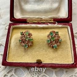 Antique Rose Gold Solid Silver Colombian Emerald Earrings