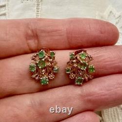 Antique Rose Gold Solid Silver Colombian Emerald Earrings
