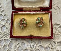 Antique Rose Gold Solid Silver Colombian Emerald Earrings