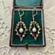 Antique Rose Gold / Solid Silver Earrings With Tourmalines And Pearl