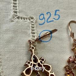 Antique Rose Gold / Solid Silver Earrings with Tourmalines and Pearl