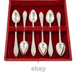 Antique Set of 6 Danish Solid Silver Engraved Long Coffee Spoons