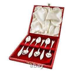Antique Set of 6 Danish Solid Silver Engraved Long Coffee Spoons