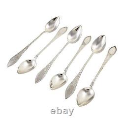 Antique Set of 6 Danish Solid Silver Engraved Long Coffee Spoons