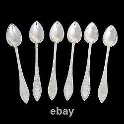 Antique Set of 6 Danish Solid Silver Engraved Long Coffee Spoons