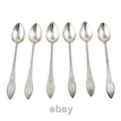 Antique Set of 6 Danish Solid Silver Engraved Long Coffee Spoons