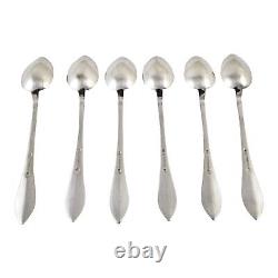 Antique Set of 6 Danish Solid Silver Engraved Long Coffee Spoons