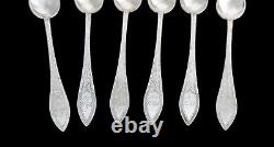 Antique Set of 6 Danish Solid Silver Engraved Long Coffee Spoons
