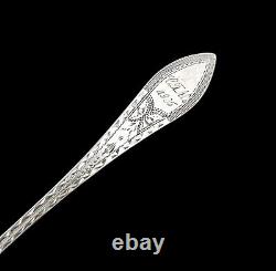 Antique Set of 6 Danish Solid Silver Engraved Long Coffee Spoons