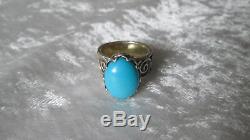 Antique Silver And Turquoise Ring Salas Mexico And Solid Gold 14 K