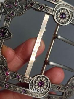 Antique Silver Belt Buckle Set with Purple Stones, Regency Style
