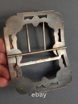 Antique Silver Belt Buckle Set with Purple Stones, Regency Style