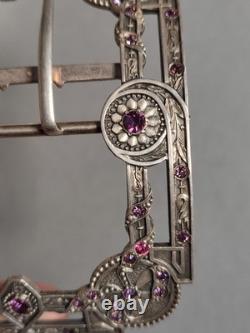 Antique Silver Belt Buckle Set with Purple Stones, Regency Style