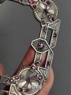 Antique Silver Belt Buckle Set with Purple Stones, Regency Style