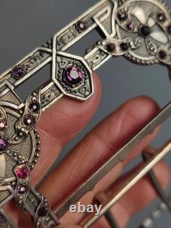 Antique Silver Belt Buckle Set with Purple Stones, Regency Style