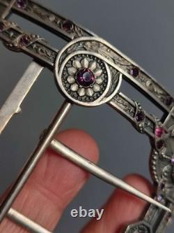 Antique Silver Belt Buckle Set with Purple Stones, Regency Style