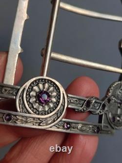 Antique Silver Belt Buckle Set with Purple Stones, Regency Style