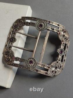 Antique Silver Belt Buckle Set with Purple Stones, Regency Style