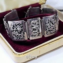 Antique Silver Bracelet Indochina Early 20th Century Pagoda Dragon Decoration
