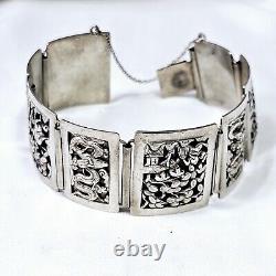 Antique Silver Bracelet Indochina Early 20th Century Pagoda Dragon Decoration