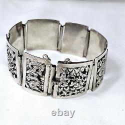 Antique Silver Bracelet Indochina Early 20th Century Pagoda Dragon Decoration