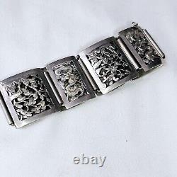 Antique Silver Bracelet Indochina Early 20th Century Pagoda Dragon Decoration