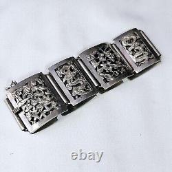 Antique Silver Bracelet Indochina Early 20th Century Pagoda Dragon Decoration