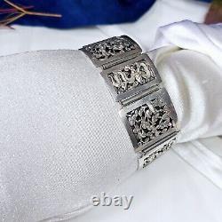 Antique Silver Bracelet Indochina Early 20th Century Pagoda Dragon Decoration
