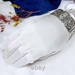 Antique Silver Bracelet Indochina Early 20th Century Pagoda Dragon Decoration