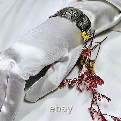 Antique Silver Bracelet Indochina Early 20th Century Pagoda Dragon Decoration