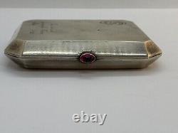 Antique Silver Cigarette Case with Cabochon Ruby Art Nouveau 1922