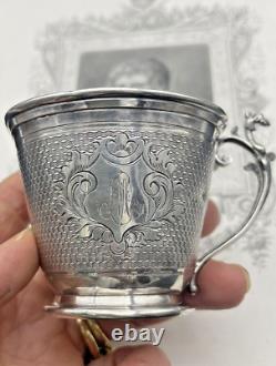 Antique Silver Cup by PHILIPPE BERTHIER circa 1850 guilloché monogrammed ML