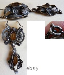 Antique Silver Filigree Citrine Necklace Circa 1900