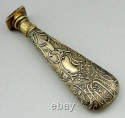 Antique Silver Gilt Seal Stamp with Boar's Head Mark, 19th Century