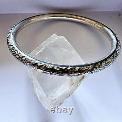 Antique Silver Guilloché & Niello Floral Motif Art Deco Bangle 62 Mm Diameter
