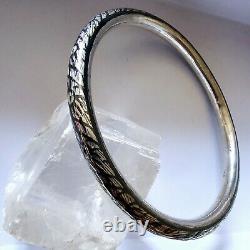 Antique Silver Guilloché & Niello Floral Motif Art Deco Bangle 62 Mm Diameter