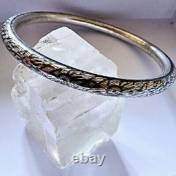 Antique Silver Guilloché & Niello Floral Motif Art Deco Bangle 62 Mm Diameter