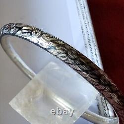 Antique Silver Guilloché & Niello Floral Motif Art Deco Bangle 62 Mm Diameter