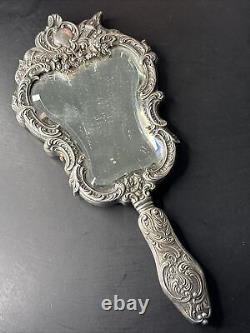 Antique Silver Hand Mirror Minerva Art Nouveau Louis XV