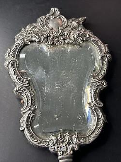 Antique Silver Hand Mirror Minerva Art Nouveau Louis XV