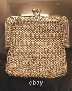 Antique Silver Mesh Coin Purse 48g with Hallmark