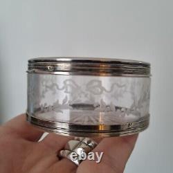Antique Silver Minerva and Engraved Crystal Box Napoleon III late 19th Century