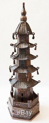 Antique Silver Miniature Pagoda China Singfat Statuette Silver