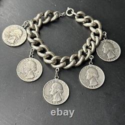 Antique Silver Money Chain Bracelet Art Nouveau Deco